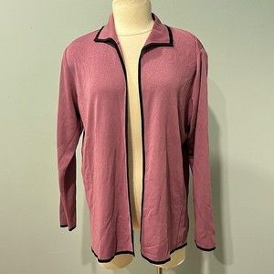 Exclusively Misook Purple Knit Open Front Cardigan Black Trim Size Small